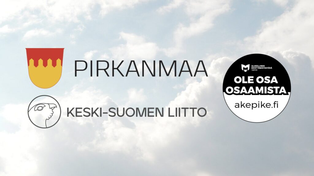 Kuvassa on Pirkanmaan liiton logo, Keski-Suomen liiton logo sekä Akepiken tekstitunnus ja verkko-osoite.
