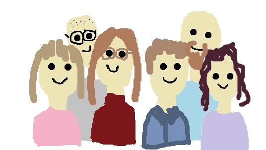 Piirrosyhteiskuva harjoittelijoista. Tekijä: Katja Hulkkonen