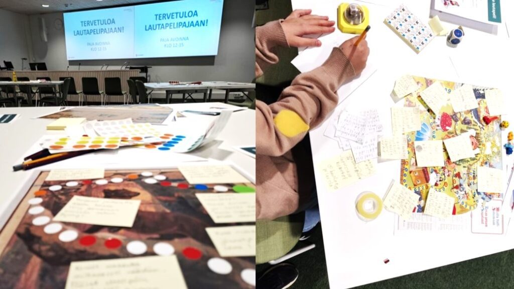 Kaksi kuvaa lautapelipajasta.