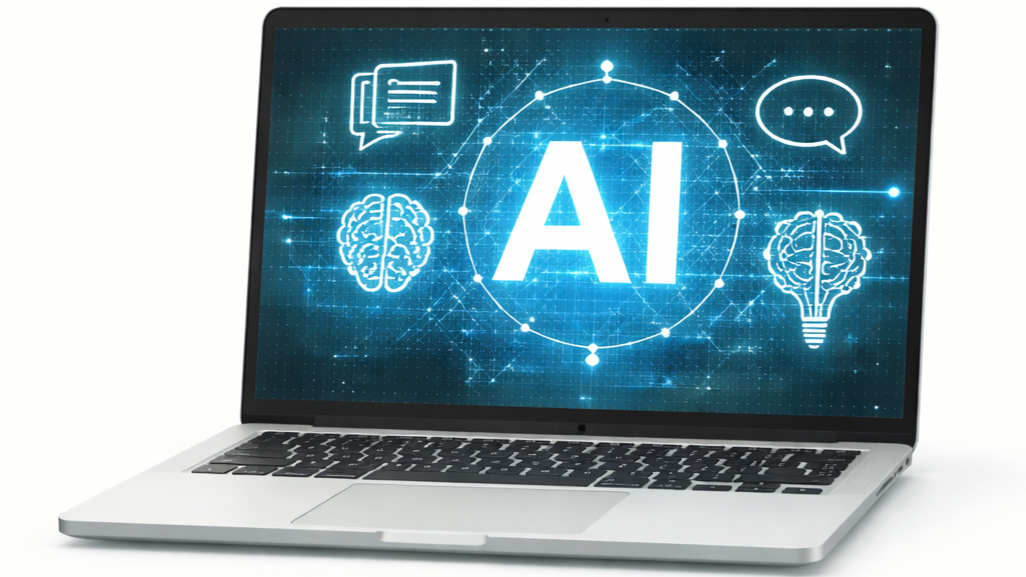 Kuvassa kannettava tietokone. Kuva tuotettu tekoälyllä